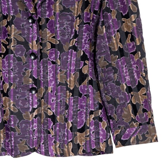 Joni B Blazer S Womens Floral Purple Black 3 Buttons Collared Velour Stripes - Picture 3 of 6